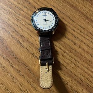 Honest mens leather watch white face analog